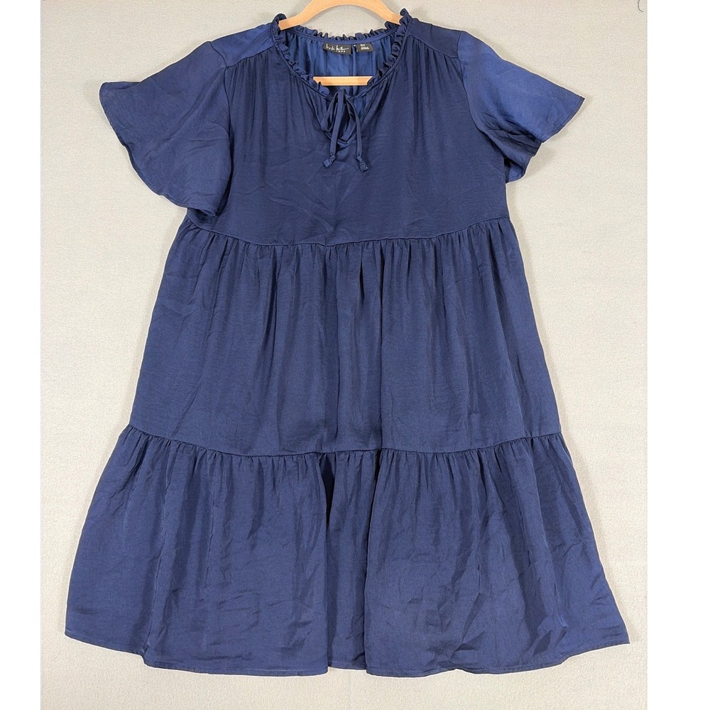 Nicole Miller New‎ York Navy Blue Tiered Babydoll Mini Dress Womens Size Small